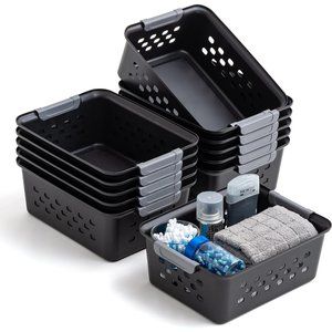 12Pack Black Small Shelf Storage Basket Organizer for Pantries